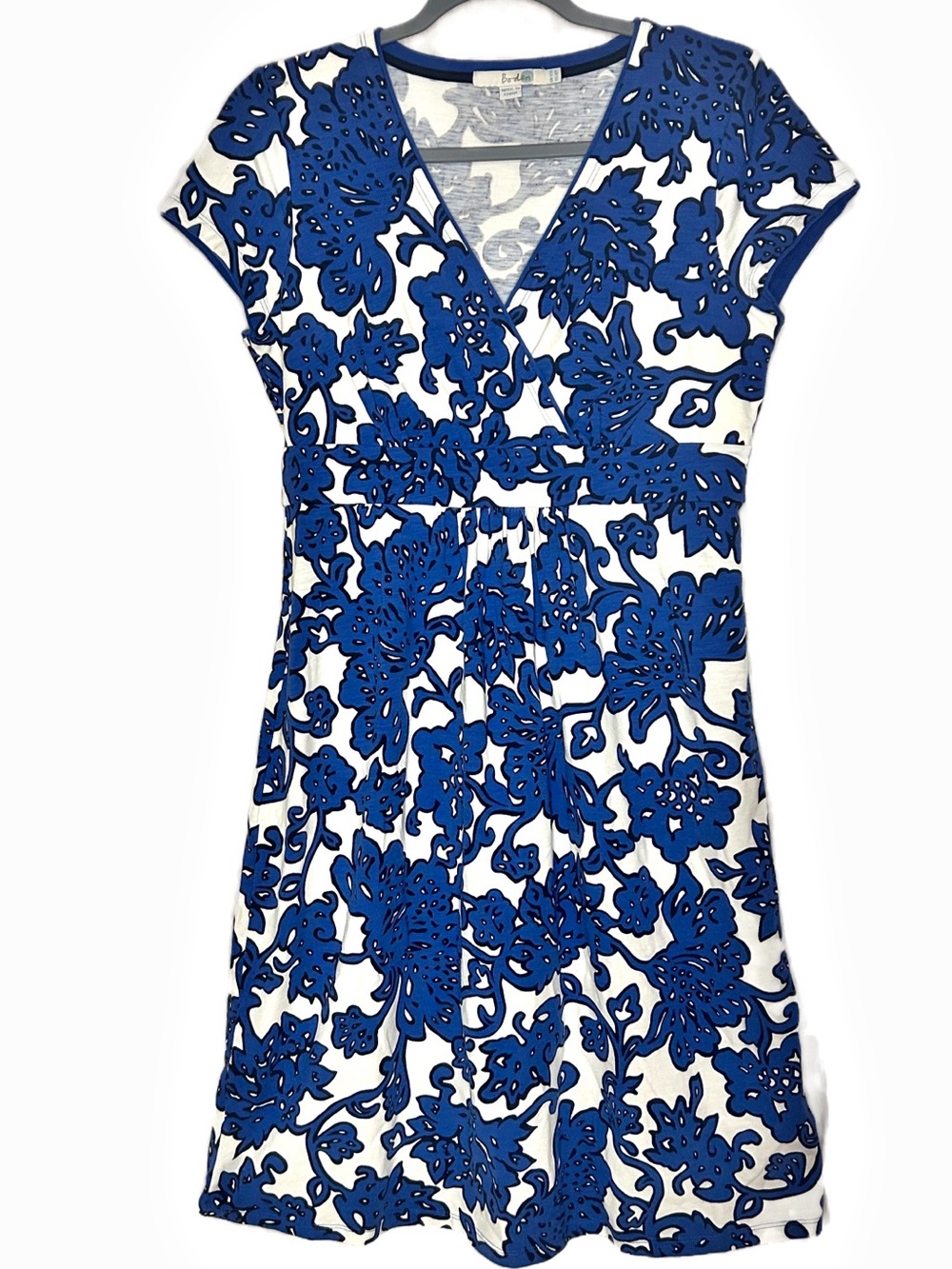 Boden Blue & White Floral Faux Wrap Jersey Midi Dress Size 8